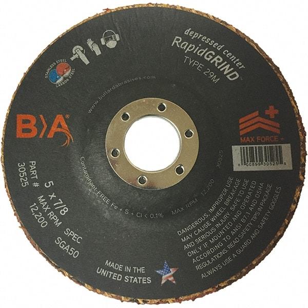 BULLARD - 50 Grit, 5" Wheel Diam, 1/8" Wheel Thickness, 7/8" Arbor Hole, Type 29 Depressed Center Wheel - Coarse Grade, Ceramic, 12,200 Max RPM, Compatible with Angle Grinder - Apex Tool & Supply