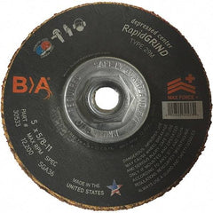 BULLARD - 36 Grit, 5" Wheel Diam, 1/8" Wheel Thickness, Type 29 Depressed Center Wheel - Coarse/Extra Coarse Grade, Ceramic, 12,200 Max RPM, Compatible with Angle Grinder - Apex Tool & Supply