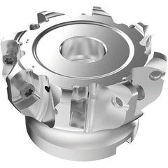 Seco - 8 Inserts, 63.2mm Cutter Diam, 1.8mm Max Depth of Cut, Indexable High-Feed Face Mill - 25.4mm Arbor Hole Diam, 0.3819" Keyway Width, 2" High, R220.21-LP09 Toolholder, LPKT09 Inserts, Series High Feed - Apex Tool & Supply