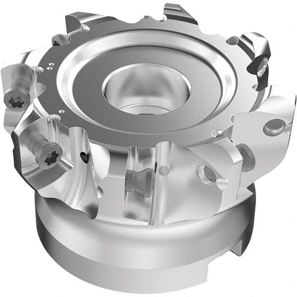 Seco - 8 Inserts, 53.1mm Cutter Diam, 1.8mm Max Depth of Cut, Indexable High-Feed Face Mill - 27mm Arbor Hole Diam, 0.4882" Keyway Width, 50mm High, R220.21-LP09 Toolholder, LPKT09 Inserts, Series High Feed - Apex Tool & Supply