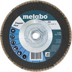 Metabo - 40 Grit, 6" Disc Diam, 5/8-11 Center Hole, Type 29 Zirconia Alumina Flap Disc - 10,200 Max RPM, Fiberglass Backing, Arbor Attaching System, Coated - Apex Tool & Supply