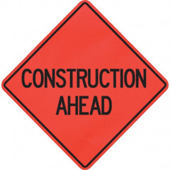 PRO-SAFE - "Construction Ahead," 48" Wide x 48" High Vinyl Traffic Control Sign - Apex Tool & Supply