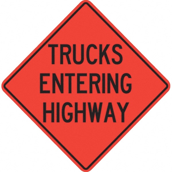 PRO-SAFE - "Trucks Entering Highway," 36" Wide x 36" High Vinyl Traffic Control Sign - Apex Tool & Supply
