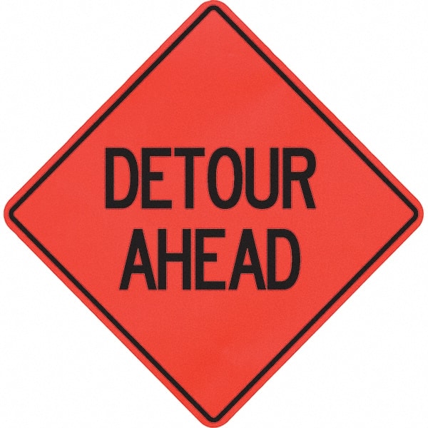 PRO-SAFE - "Detour Ahead," 48" Wide x 48" High Vinyl Traffic Control Sign - Apex Tool & Supply