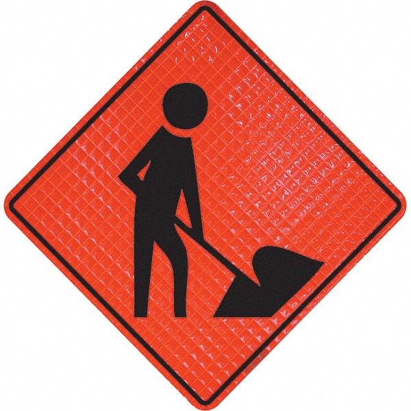 PRO-SAFE - Worker Digging, 36" Wide x 36" High Vinyl Traffic Control Sign - Apex Tool & Supply