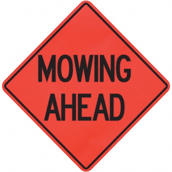 Traffic Control Sign: Triangle, ″Mowing Ahead″ Vinyl, Sign Stand Mount, 36″ High