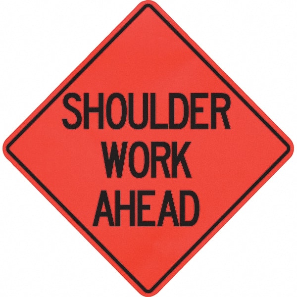 PRO-SAFE - "Shoulder Work Ahead," 48" Wide x 48" High Vinyl Traffic Control Sign - Apex Tool & Supply