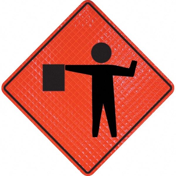 PRO-SAFE - Worker with Directional Flag, 36" Wide x 36" High Vinyl Traffic Control Sign - Apex Tool & Supply