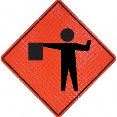 PRO-SAFE - Worker with Directional Flag, 36" Wide x 36" High Vinyl Traffic Control Sign - Apex Tool & Supply