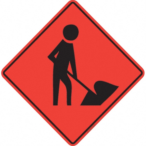 PRO-SAFE - Worker Digging, 36" Wide x 36" High Vinyl Traffic Control Sign - Apex Tool & Supply