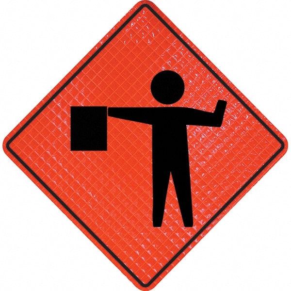PRO-SAFE - Worker with Directional Flag, 48" Wide x 48" High Vinyl Traffic Control Sign - Apex Tool & Supply