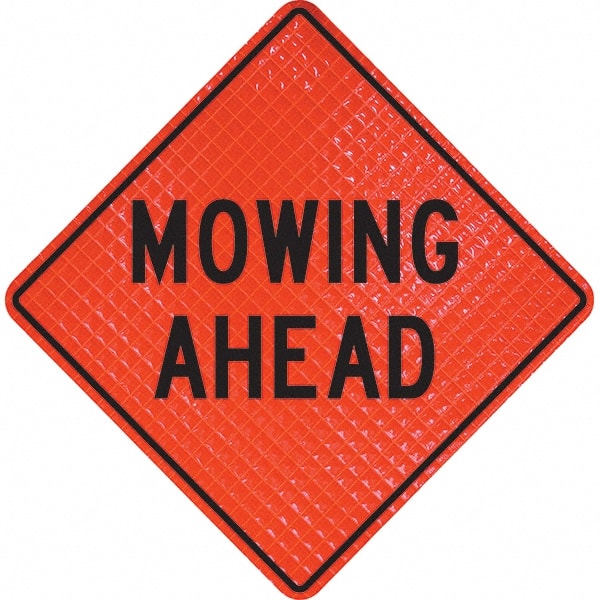 PRO-SAFE - "Mowing Ahead," 36" Wide x 36" High Vinyl Traffic Control Sign - Apex Tool & Supply