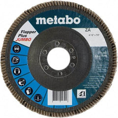 Metabo - 60 Grit, 4-1/2" Disc Diam, 7/8" Center Hole, Type 29 Zirconia Alumina Flap Disc - 13,300 Max RPM, Fiberglass Backing, Arbor Attaching System, Coated - Apex Tool & Supply