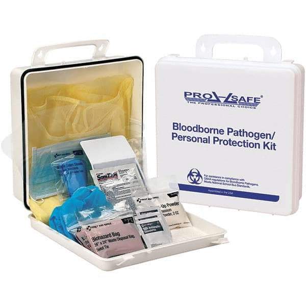 PRO-SAFE - Personal Protection Bloodborne Pathogen Kit - 2-3/4" Wide x 9-1/4" Deep x 9-1/4" High, Plastic Box - Apex Tool & Supply