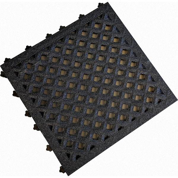 Value Collection - 18" Long x 18" Wide x 1" Thick, Anti-Fatigue Modular Matting Anti-Fatigue Flooring - 2 Interlocking Sides, Black, For Dry & Wet Areas - Apex Tool & Supply