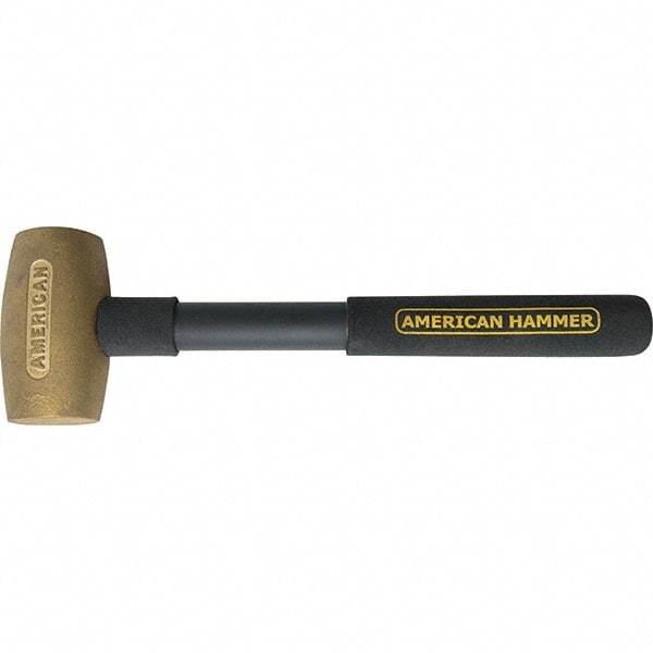 American Hammer - 3-1/2 Lb Brass Nonsparking Hammer - 14" OAL, 3-1/2" Head Length, 2" Face Diam, 14" Steel with Grip Handle - Apex Tool & Supply