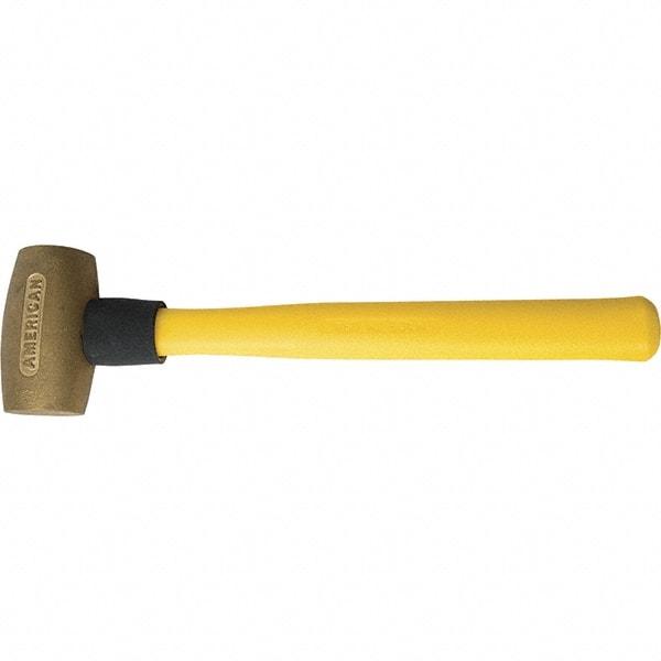 American Hammer - 3-1/2 Lb Brass Nonsparking Hammer - 16" OAL, 3-1/2" Head Length, 2" Face Diam, 14" Fiberglass with Grip Handle - Apex Tool & Supply