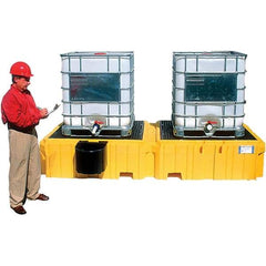 UltraTech - 535 Gal Sump Capacity, Polyethylene TWIN IBC Spill Pallet, 1 Right Side Bucket Shelf with Drain - 61.6" Long x 22" Wide x 124-1/2" High, 8,000 Lb Capacity, 2 Totes, Includes 1 Right Side Bucket Shelf - Apex Tool & Supply