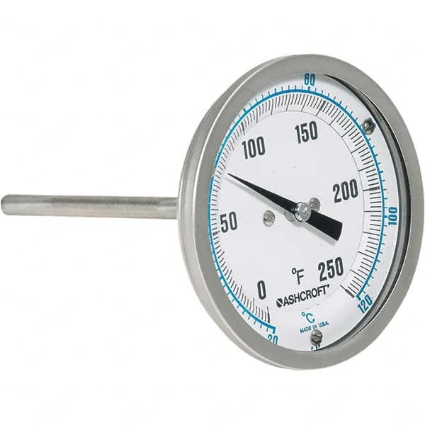 Ashcroft - 6" Stem, 0 to 250° F Bi-Metal Thermometer - Apex Tool & Supply