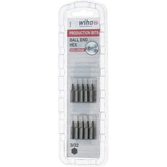 Wiha - 0.093" Ball End Hex Screwdriver Bit - 1/4" Drive, 1" OAL - Apex Tool & Supply