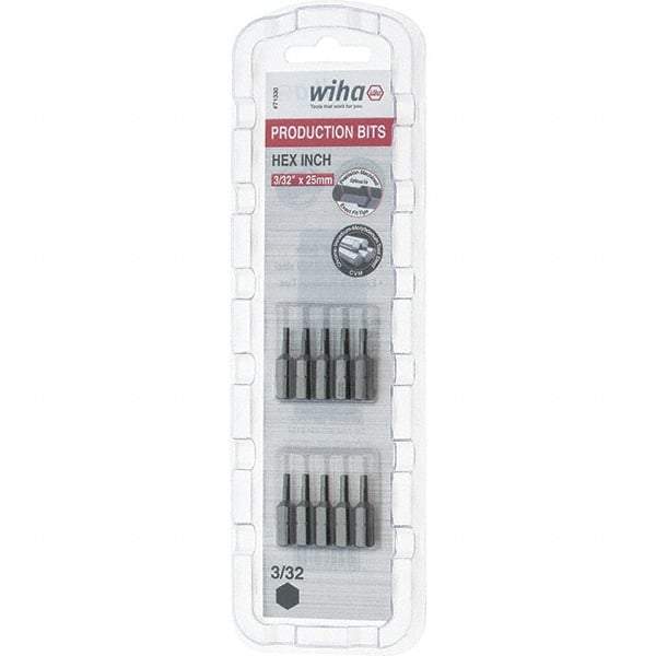 Wiha - 0.093" Hex Screwdriver Bit - 1/4" Drive, 1" OAL - Apex Tool & Supply