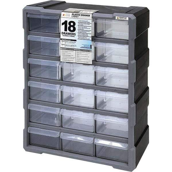 Quantum Storage - 18 Drawer, Small Parts Drawer Cabinet System - 18-3/4" Deep x 6-1/4" Wide x 15" High - Apex Tool & Supply