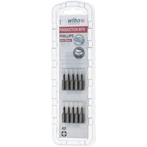 Wiha - #0, Phillips & Insert Screwdriver Bit - 1/4" Drive, 1" OAL - Apex Tool & Supply