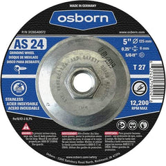 Osborn - 24 Grit, 5" Wheel Diam, 1/4" Wheel Thickness, Type 27 Depressed Center Wheel - Coarse Grade, Aluminum Oxide, 12,225 Max RPM - Apex Tool & Supply