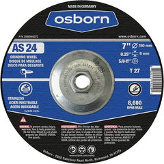 Osborn - 24 Grit, 7" Wheel Diam, 1/4" Wheel Thickness, Type 27 Depressed Center Wheel - Coarse Grade, Aluminum Oxide, 8,600 Max RPM - Apex Tool & Supply