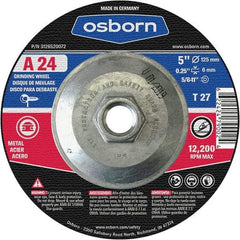 Osborn - 24 Grit, 5" Wheel Diam, 1/4" Wheel Thickness, Type 27 Depressed Center Wheel - Coarse Grade, Aluminum Oxide, 12,225 Max RPM - Apex Tool & Supply