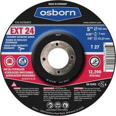Osborn - 24 Grit, 5" Wheel Diam, 1/4" Wheel Thickness, 7/8" Arbor Hole, Type 27 Depressed Center Wheel - Coarse Grade, Ceramic, 12,225 Max RPM - Apex Tool & Supply