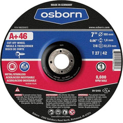 Osborn - 7" 46 Grit Aluminum Oxide Cutoff Wheel - 0.06" Thick, 7/8" Arbor, Use with Angle Grinders - Apex Tool & Supply