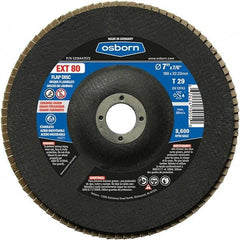 Osborn - 80 Grit, 7" Disc Diam, 7/8" Center Hole, Type 29 Ceramic Flap Disc - 8,600 Max RPM, Fiberglass Backing, Arbor Attaching System, Coated - Apex Tool & Supply