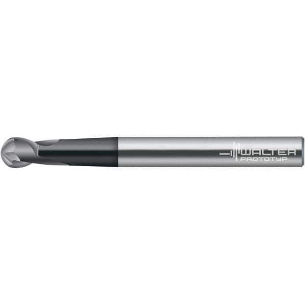 Walter-Prototyp - 8mm Diam, 9mm LOC, 2 Flute Solid Carbide Ball End Mill - TiAlN Finish, 100mm OAL, 8mm Shank Diam - Apex Tool & Supply