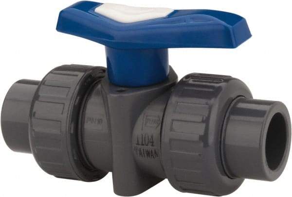 Simtech - 2" Pipe, Full Port, CPVC True Union Design Ball Valve - Inline - Two Way Flow, FNPT x FNPT (with Socket Adapter) Ends, Tee Handle, 232 WOG - Apex Tool & Supply