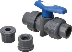 Simtech - 1/2" Pipe, Full Port, PVC True Union Design Ball Valve - Inline - Two Way Flow, FNPT x FNPT (with Socket Adapter) Ends, Tee Handle, 232 WOG - Apex Tool & Supply