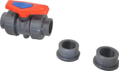 Simtech - 1-1/2" Pipe, Full Port, PVC True Union Design Ball Valve - Inline - Two Way Flow, FNPT x FNPT (with Socket Adapter) Ends, Tee Handle, 232 WOG - Apex Tool & Supply