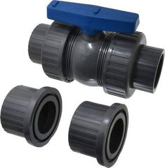 Simtech - 2-1/2" Pipe, Full Port, PVC True Union Design Ball Valve - Inline - Two Way Flow, FNPT x FNPT Ends, Tee Handle, 150 WOG - Apex Tool & Supply