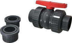 Simtech - 3" Pipe, Full Port, PVC True Union Design Ball Valve - Inline - Two Way Flow, FNPT x FNPT Ends, Tee Handle, 150 WOG - Apex Tool & Supply