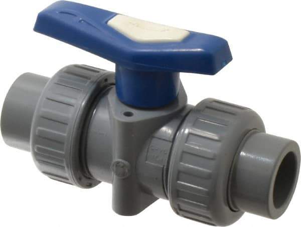 Simtech - 1/2" Pipe, Full Port, CPVC True Union Design Ball Valve - Inline - Two Way Flow, FNPT x FNPT (with Socket Adapter) Ends, Tee Handle, 232 WOG - Apex Tool & Supply