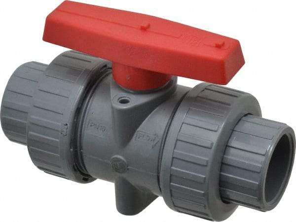 Simtech - 1" Pipe, Full Port, CPVC True Union Design Ball Valve - Inline - Two Way Flow, FNPT x FNPT (with Socket Adapter) Ends, Tee Handle, 232 WOG - Apex Tool & Supply