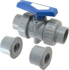 Simtech - 1-1/4" Pipe, Full Port, CPVC True Union Design Ball Valve - Inline - Two Way Flow, FNPT x FNPT (with Socket Adapter) Ends, Tee Handle, 232 WOG - Apex Tool & Supply