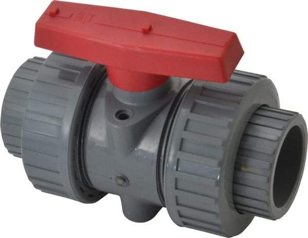 Simtech - 1-1/2" Pipe, Full Port, CPVC True Union Design Ball Valve - Inline - Two Way Flow, FNPT x FNPT (with Socket Adapter) Ends, Tee Handle, 232 WOG - Apex Tool & Supply