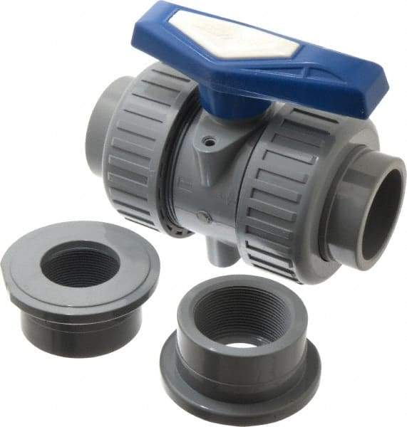 Simtech - 2" Pipe, Full Port, CPVC True Union Design Ball Valve - Inline - Two Way Flow, FNPT x FNPT (with Socket Adapter) Ends, Tee Handle, 232 WOG - Apex Tool & Supply