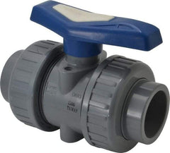 Simtech - 1-1/2" Pipe, Full Port, CPVC True Union Design Ball Valve - Inline - Two Way Flow, FNPT x FNPT (with Socket Adapter) Ends, Tee Handle, 232 WOG - Apex Tool & Supply