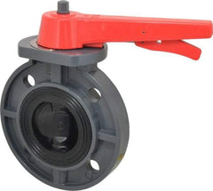 Simtech - 3" Pipe, Wafer Butterfly Valve - Lever Handle, PVC Body, EPDM Seat, 150 WOG, Polypropylene Disc, Stainless Steel Stem - Apex Tool & Supply
