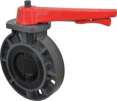 Simtech - 4" Pipe, Wafer Butterfly Valve - Lever Handle, PVC Body, EPDM Seat, 150 WOG, Polypropylene Disc, Stainless Steel Stem - Apex Tool & Supply