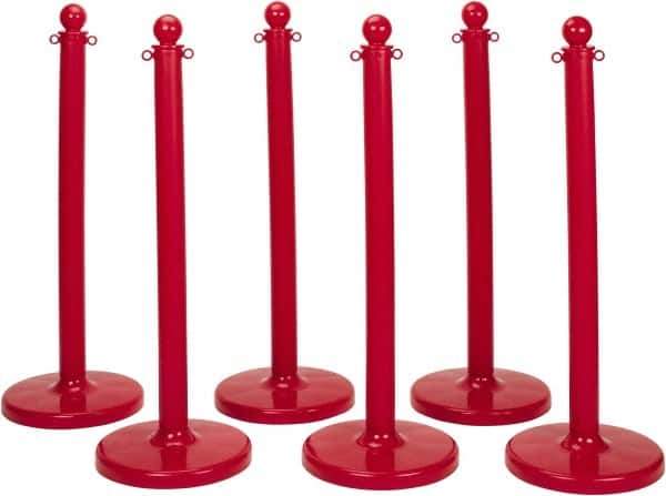 PRO-SAFE - 40" High, 2-1/2" Pole Diam, Warning Post - 14" Base Diam, Round Plastic Base, Red Plastic Post, For Outdoor Use - Apex Tool & Supply