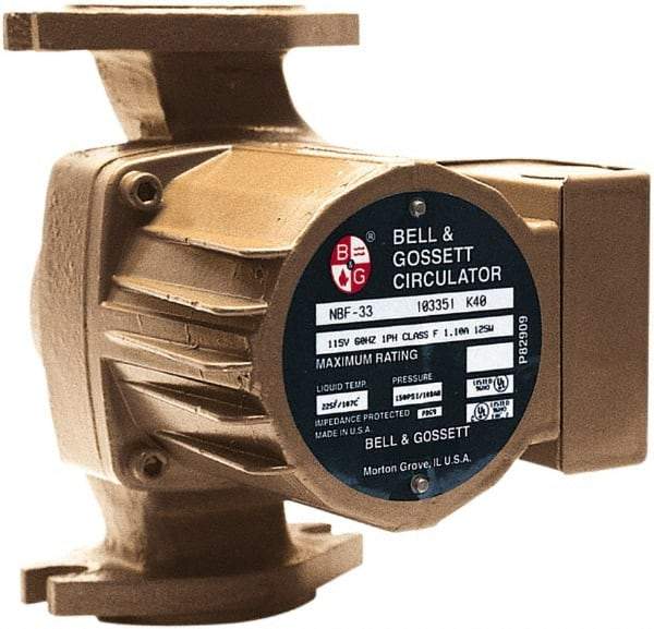 Bell & Gossett - 0.068 hp, 1 Phase, Bronze Housing, Noryl Impeller, Inline Circulator Pump - 115/230V Volt, 60 Hz Hz, 125 Max psi, 120V Motor - Apex Tool & Supply