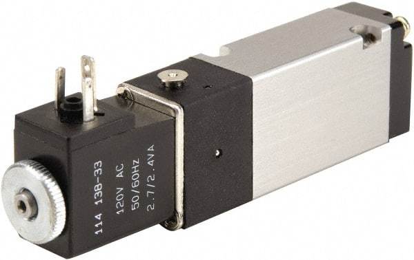 ARO/Ingersoll-Rand - 1/8" Inlet x 1/8" Outlet, Solenoid Actuator, Spring Return, 2 Position, Body Ported Solenoid Air Valve - 120 VAC Input, 0.7 CV, 4 Way, 115 psi, 122° Max Temp - Apex Tool & Supply